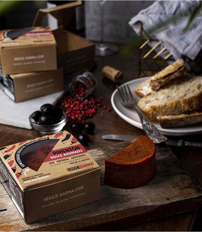 Lupins and cashew nuts vegan cheese with paprika
