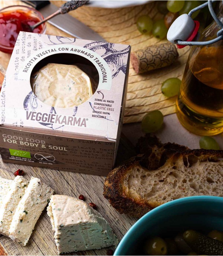 Vegan smoked ricotta with chive and basil